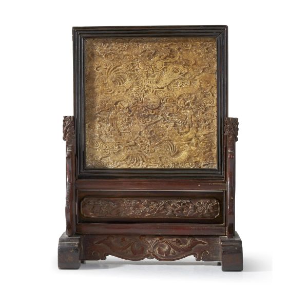 



A CARVED SOAPSTONE TABLE SCREEN WITH DRAGON MOTIF, CHINA, QING DYNASTY, SEC. XIX