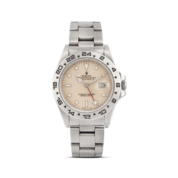 Rolex - ROLEX EXPLORER II 'CREAM DIAL' REF. 16550 N. 95507XX STAINLESS STEEL WRISTWATCH, 1986