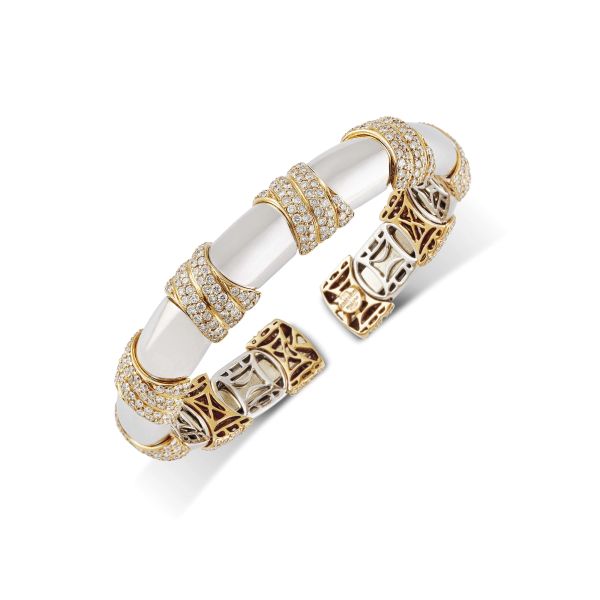 SABBADINI DIAMOND BANGLE BRACELET IN 18KT TWO TONE GOLD 