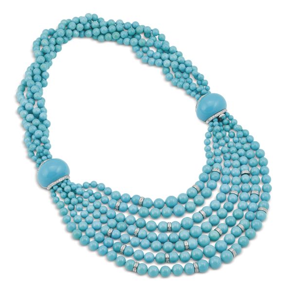 TURQUOISE PASTE AND DIAMOND PARURE IN 18KT WHITE GOLD