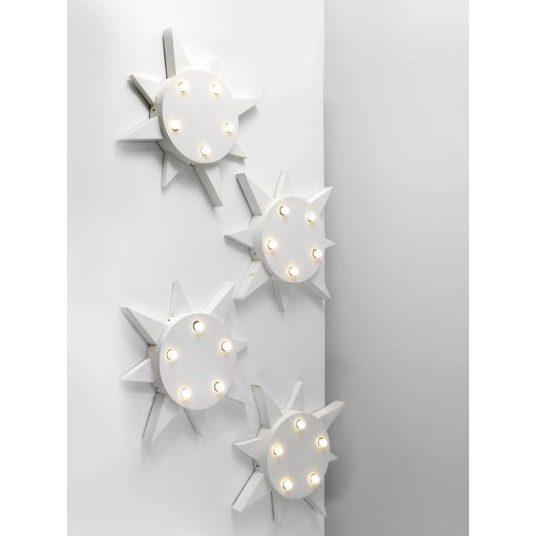 FOUR STAR SHAPED CEILING LAMPS, WHITE ENAMELED IRON 