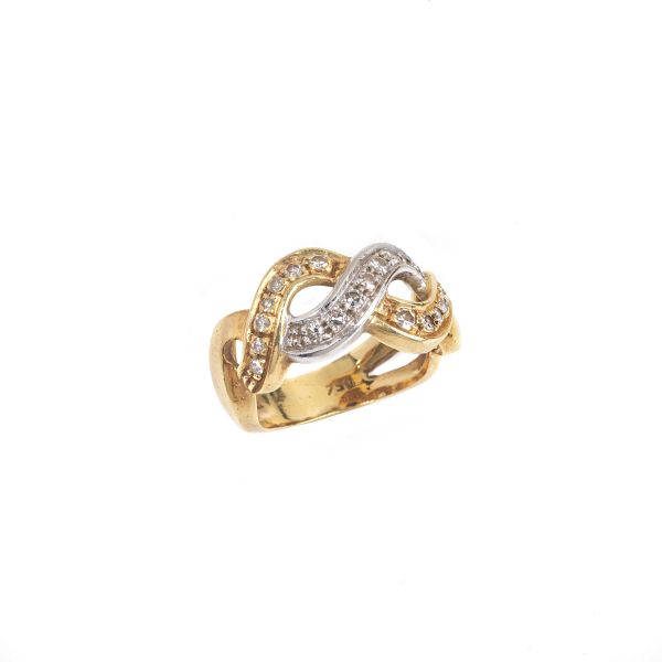 DIAMOND WEAVE PATTERN RING IN 18KT TWO TONE GOLD