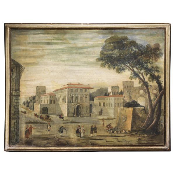 LUCCHESE SCHOOL, LATE 18TH CENTURY, A PAIR OF LANDSCAPES WITH ARCHITECTURES, TEMPERA ON CANVAS, 147X192 CM