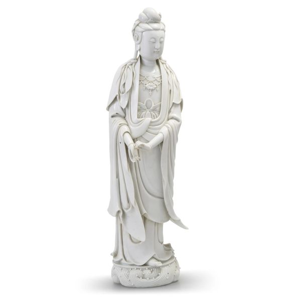 



A DEHUA KILN WHITE-GLAZED FIGURE OF GUANYIN, CHINA, QING DYNASTY, XIX-XX CENTURY