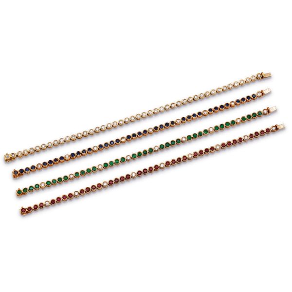 



FOUR TENNIS BRACELETS WITH DIAMONDS AND GEMSTONES