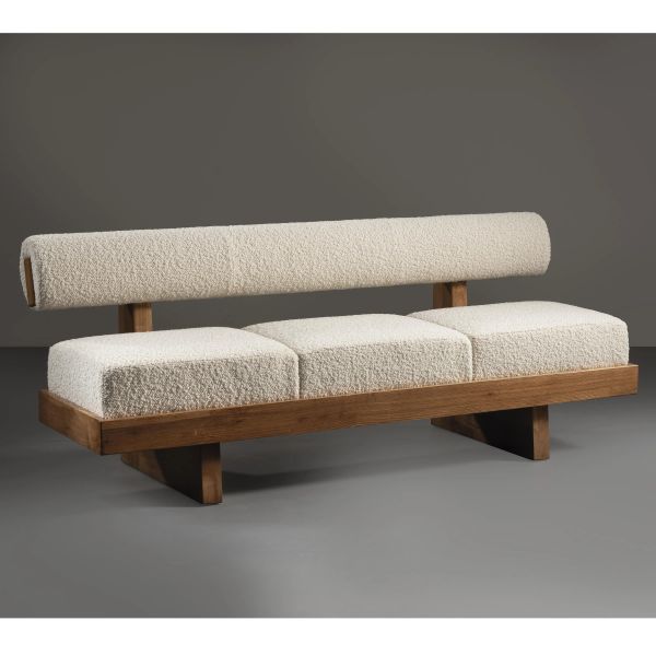 



SOFA, WOODEN STRUCTURE, WHITE FABRIC UPHOLSTERED