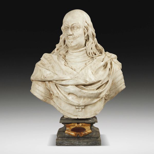 School of Giovanni Battista Foggini, Florence, late 17th century, bust of Ferdinando II de' Medici, marble, 80x67x36 cm (base 19x31x26,5 cm)