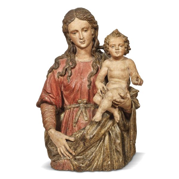 Southern Italian, second half 16th century, Madonna with Child, painted wood, 112x69x59 cm