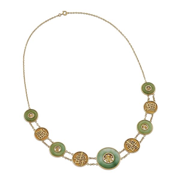 JADE DISCS NECKLACE IN 18KT YELLOW GOLD