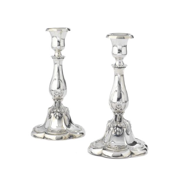 PAIR OF 12 LOTH SILVER CANDLESTICKS, END OF 19TH CENTURY, MARK OF WILKENS