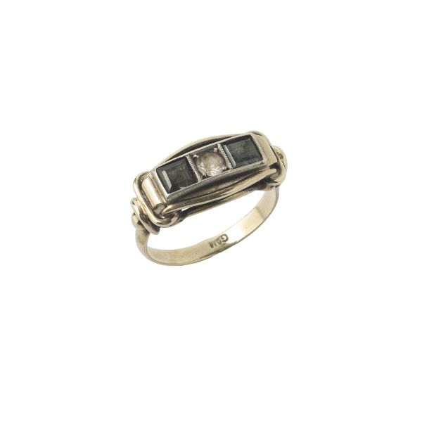 SYNTHETIC STONES RING IN LOW TITLE YELLOW GOLD