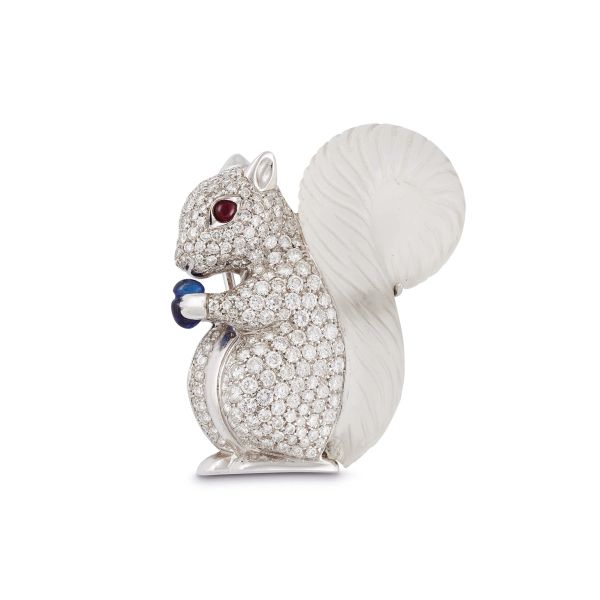 Chantecler - CHANTECLER SQUIRREL-SHAPED BROOCH IN 18KT WHITE GOLD