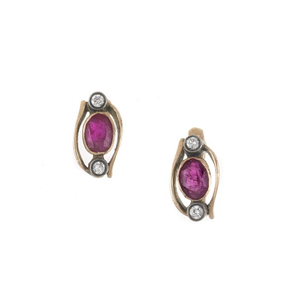 RUBY AND DIAMOND EARRINGS IN SILVER AND GOLD