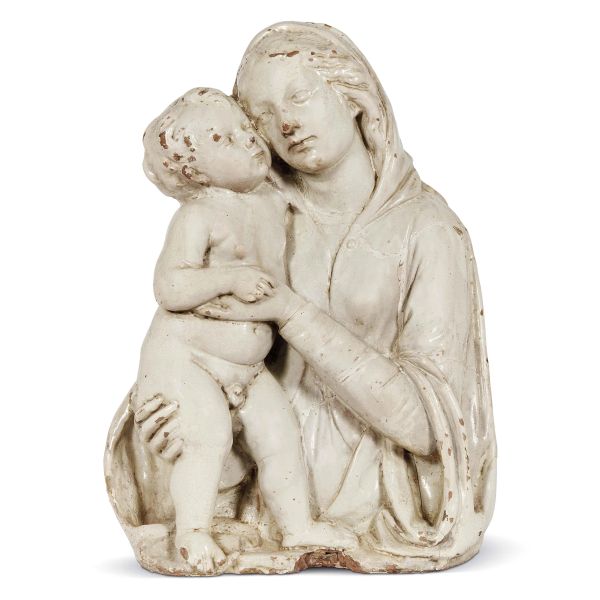 After Andrea della Robbia, Tuscan workshop, 19th century, Madonna with Child, glazed terracotta