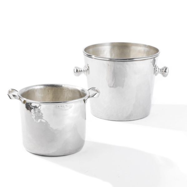 TWO ICE BUCKETS, ONE IN SILVER AND ONE IN SILVER PLATED METAL