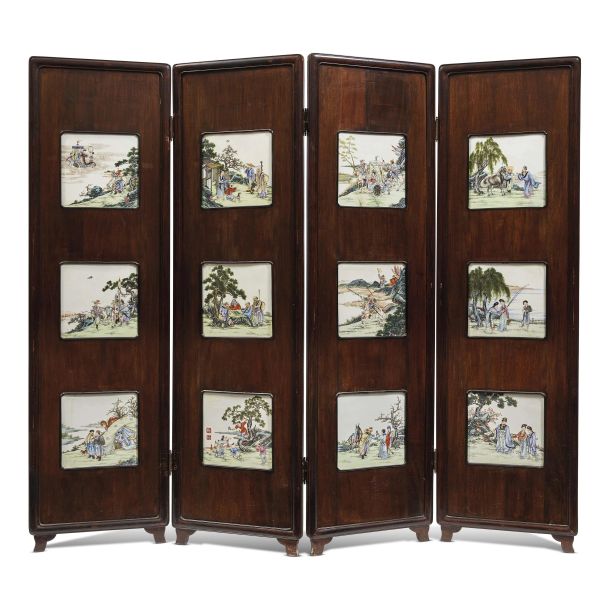 A SCREEN WITH TWELVE PLAQUES WITH WANGKUN SIGNATURE STAMP, CHINA, REPUBLIC PERIOD (1912-1949)