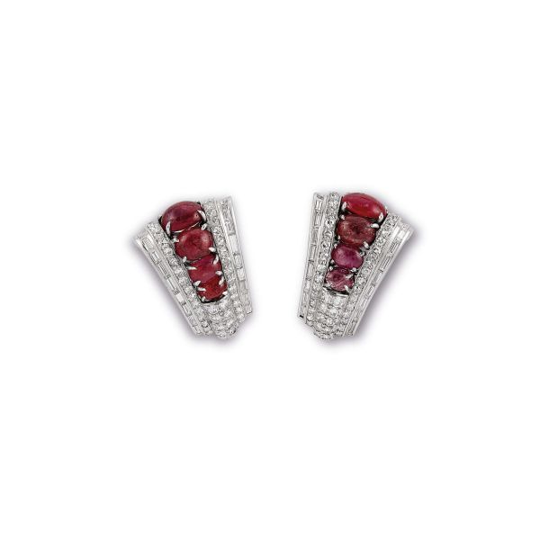 TRABERT & HOEFFER FOR MAUBOUSSIN RUBY AND DIAMOND EARRINGS