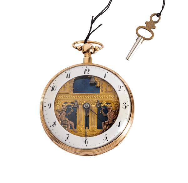 OROLOGIO DA TASCA IN ORO RIPETIZIONE ORE E QUARTI CON AUTOMI