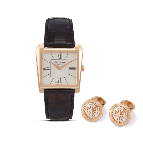 PATEK PHILIPPE TRAPEZE REF. 5489R-001 N.13434X 18KT ROSE GOLD WRISTWATCH WITH PATEK PHILIPPE CUFFLINKS  [..]