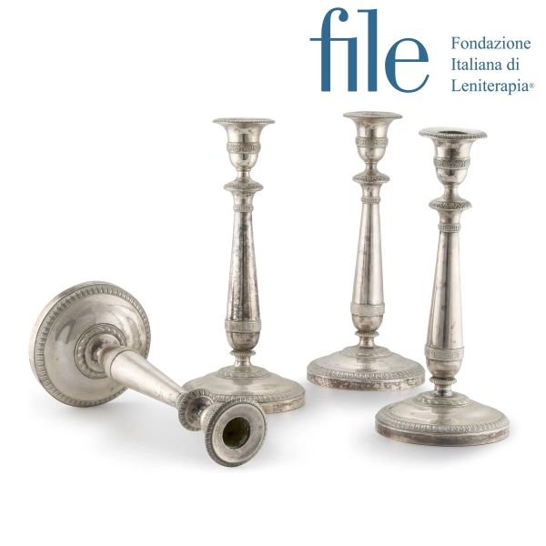 FOUR SILVER CANDLESTICKS, MILAN, 19TH CENTURY