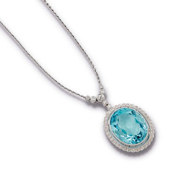 COLLANA PENDENTE CON ACQUAMARINA E DIAMANTI