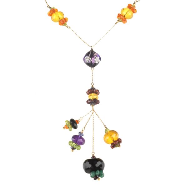 LONG MULTI GEM NECKLACE IN 18KT YELLOW GOLD