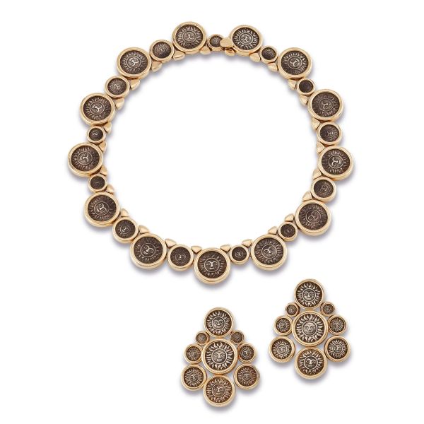 MARINA B SOLAR MOTIF DEMI PARURE IN 18KT YELLOW GOLD AND METAL