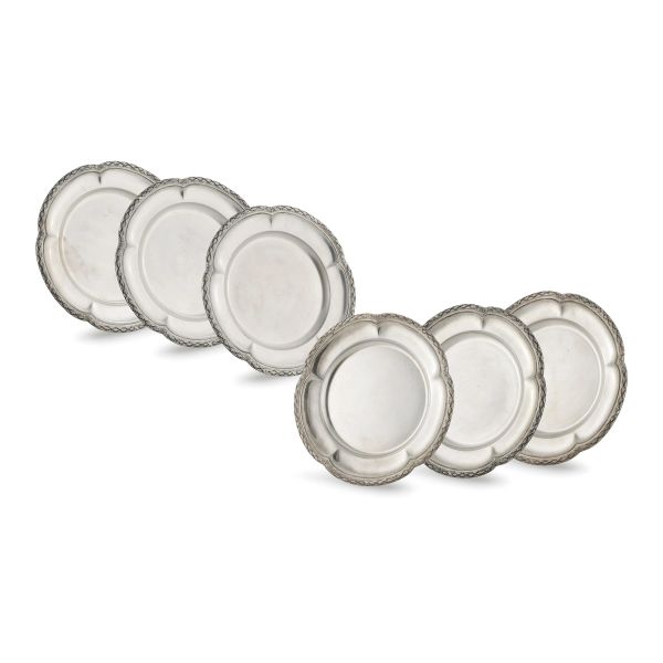 SIX SILVER TRAYS, MILANO, 20TH CNETURY, MARK OF MIRACOLI