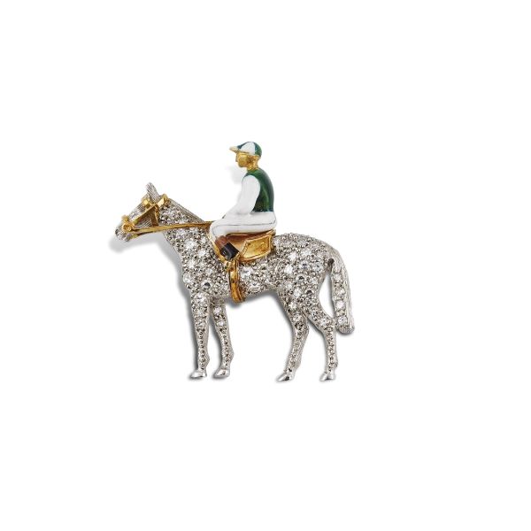 



HORSE AND JOCKEY BROOCH IN 18KT WHITE GOLD 