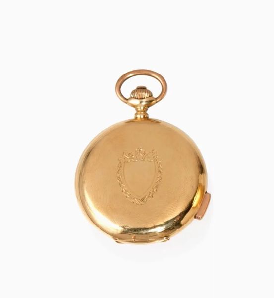  Orologio da tasca National Watch La Chaux de Fonds, inizi sec. XX, con ripetizione quarti, in oro giallo 18 kt 