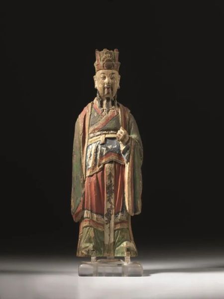  Scultura Cina sec. XIX,  in legno policromo raffigurante dignitario (o      