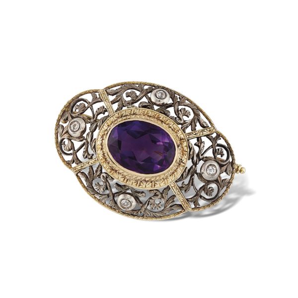 



AMETHYST AND DIAMOND BROOCH IN GOLD AND SILVER 