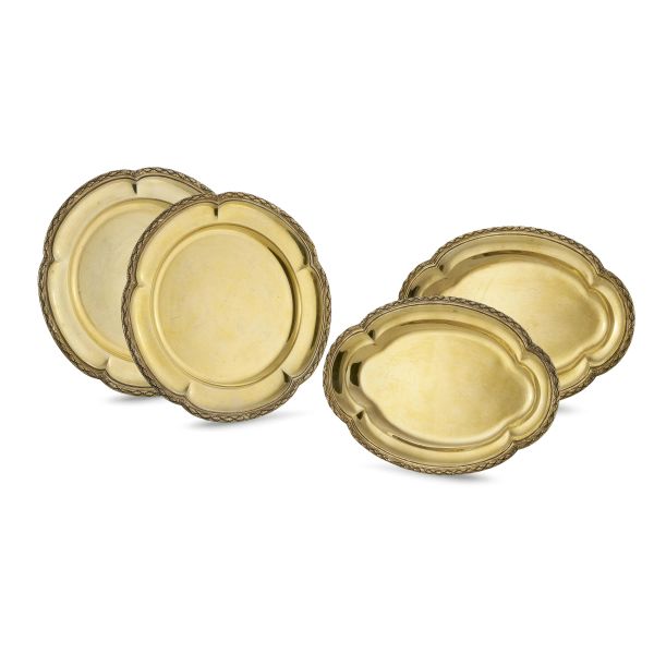 TWO PAIRS OF GILDED SILVER TRAYS, MILAN, 20TH CENTURY, MARK OF MIRACOLI   