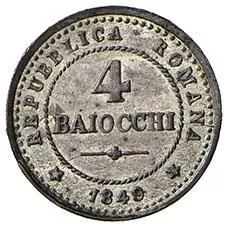 II REPUBBLICA ROMANA (9 FEBBRAIO 1849 - 3 LUGLIO 1849), DA 4 BAIOCCHI 1849