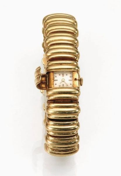  Bracciale-orologio Longines, anni '50, in oro giallo 18 kt 