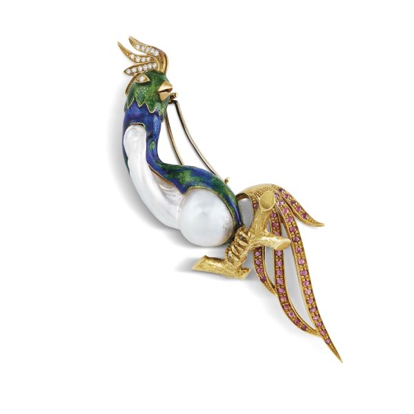 BIRD OF PARADISE BROOCH IN 18KT TWO TONE GOLD