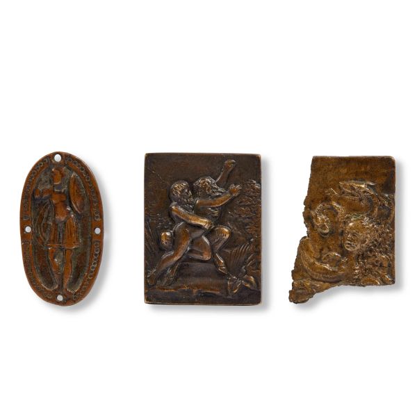 



Master of Hercule's Labours, Mantua, late 15th century, Hercules and the Hydra of Lerna and two other plaquettes, bronze