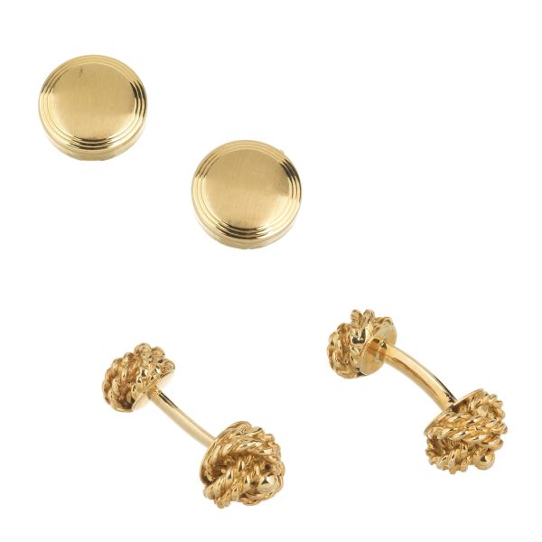 KNOT CUFFLINKS AND BUTTON COVERS IN 18KT YELLOW GOLD