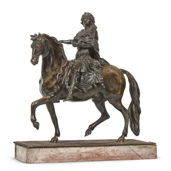 After Fran&ccedil;ois Girardon, French, late 18th century, Louis XIV on horseback, bronze, 47x42x18,5 cm