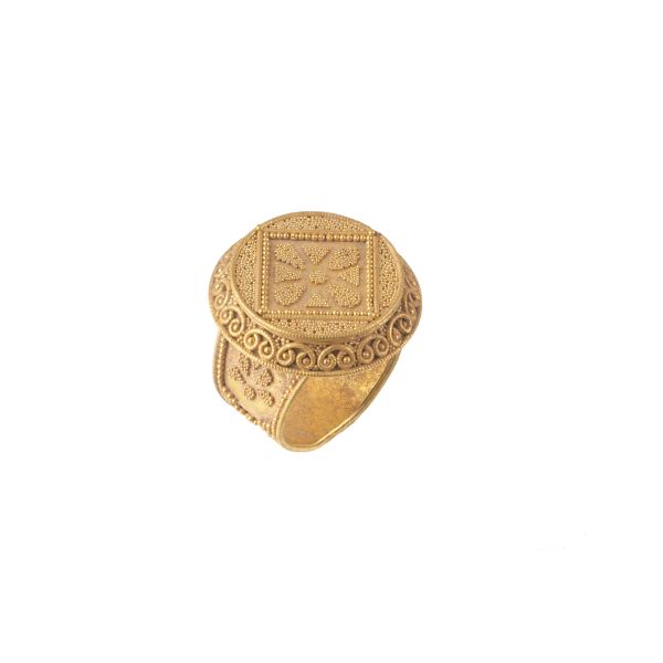 ARCHAEOLOGICAL STYLE MICROGRANULATED RING IN 18KT YELLOW GOLD