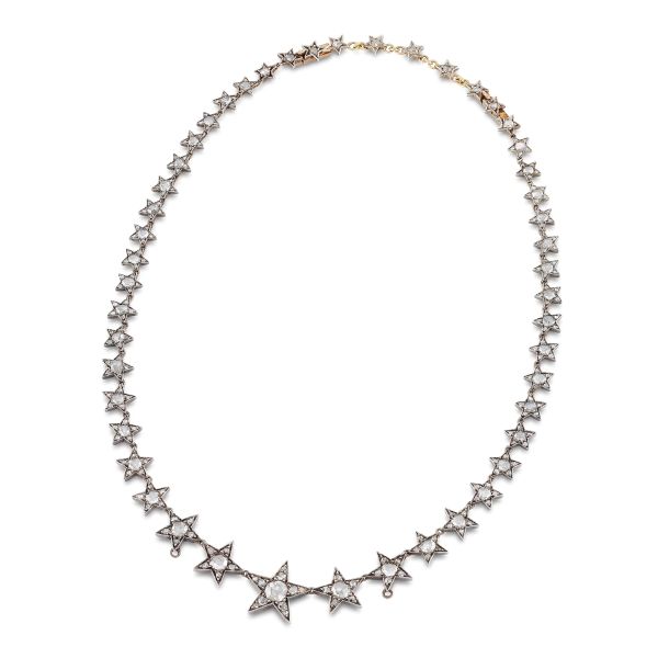 DIAMOND STAR NECKLCACE IN GOLD AND SILVER 