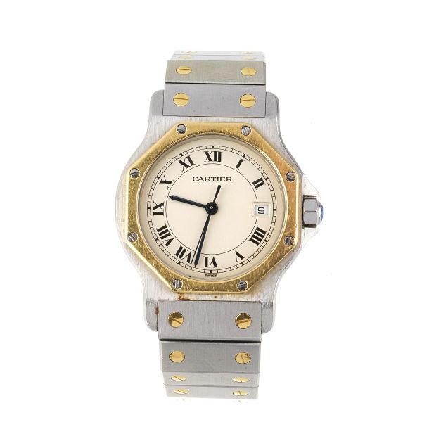 CARTIER SANTOS RONDE STAINLESS STEEL AND GOLD WRISTWATCH