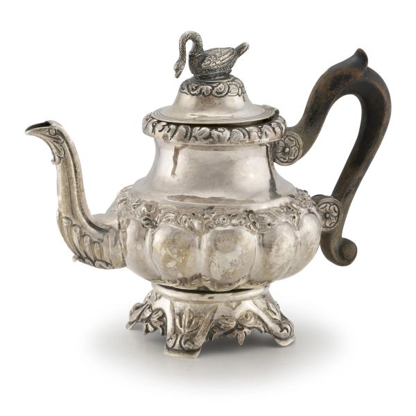 A SILVER  TEA POT, NAPLES, 19TH CENTURY