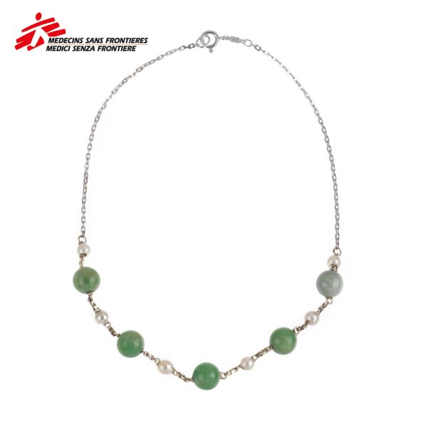 PEARL AND SEMIPRECIOUS STONE NECKLACE IN 18KT WHITE GOLD