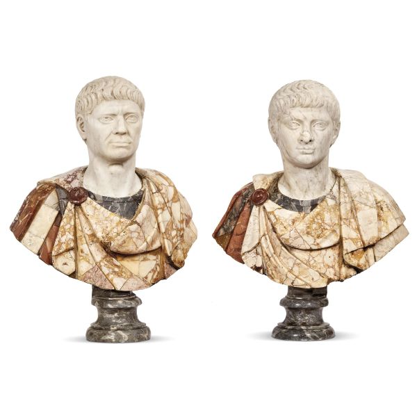A PAIR OF BUSTS OF ROMAN EMPERORS, 19TH CENTURY