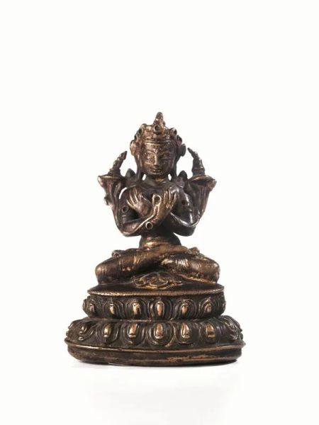  Maitreya, ibet sec. XVIII , in lega di rame, alt. cm 10,  mancanze 