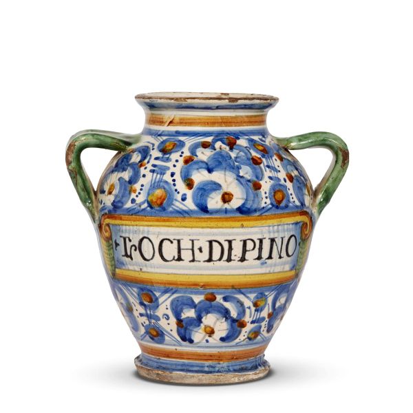 A SPOUTED PHARMACY JAR, MONTELUPO, 1570-1590