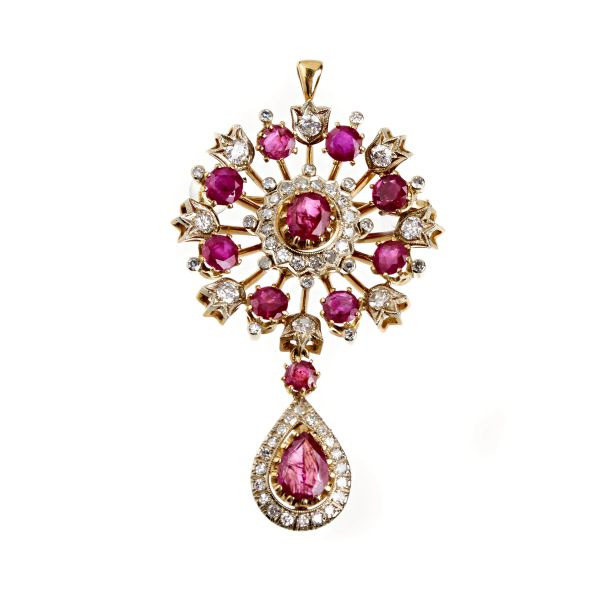 



RUBY AND DIAMOND BROOCH IN 18KT TWO TONE GOLD