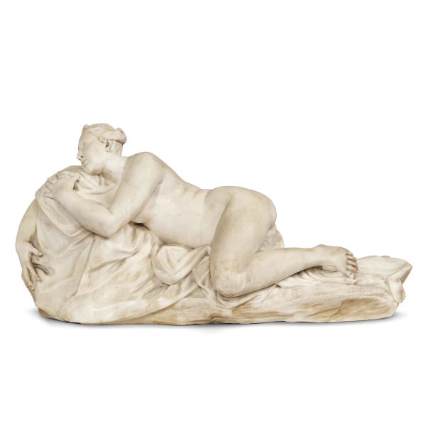SCULPTOR OF 18TH CENTURY, A FEMALE NUDE, WHITE MARBLE, PORTRAYING A SLEEPING FEMALE FIGURE ON A ROCK, 42X85X28 CM