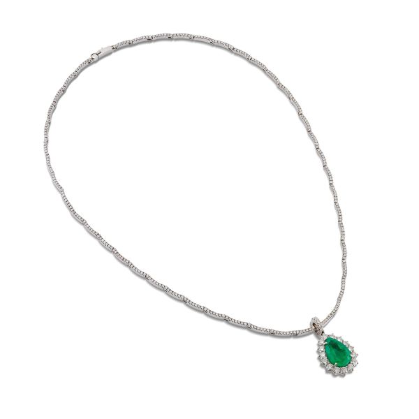 COLLANA CON SMERALDO E DIAMANTI
